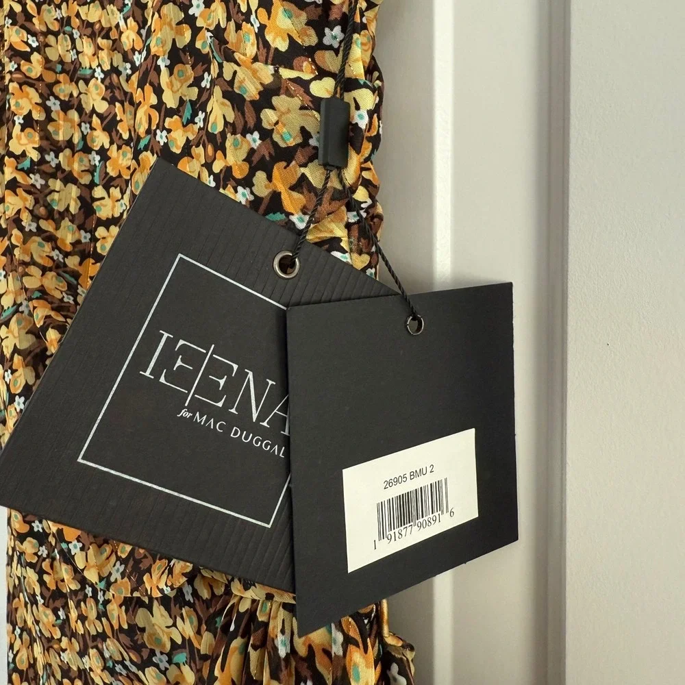 Ieena for Mac Duggal 26905 Floral Print‎ Draped One Sleeve Ruffled Hem Dress NWT